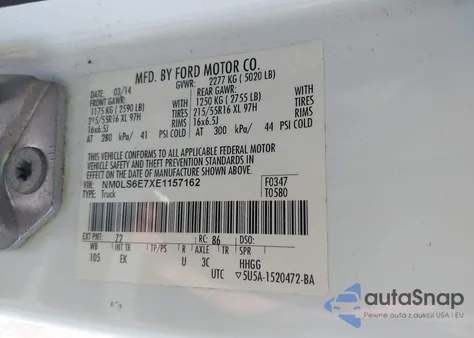 2014 Ford Transit Connect Xl from USA, damaged, VIN NM0LS6E7XE1157162